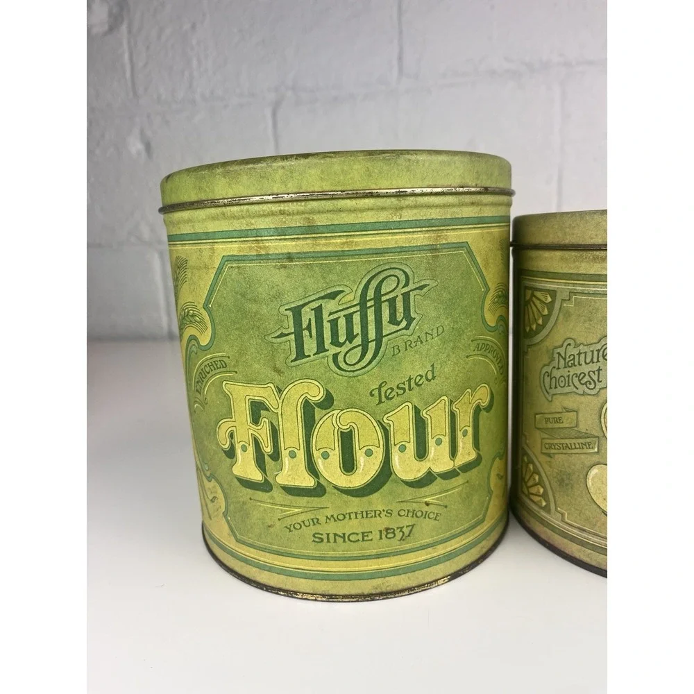 Vintage‎ Balonoff Canister Tin Set Green 1970s Rustic Flour Sugar Coffee Tea